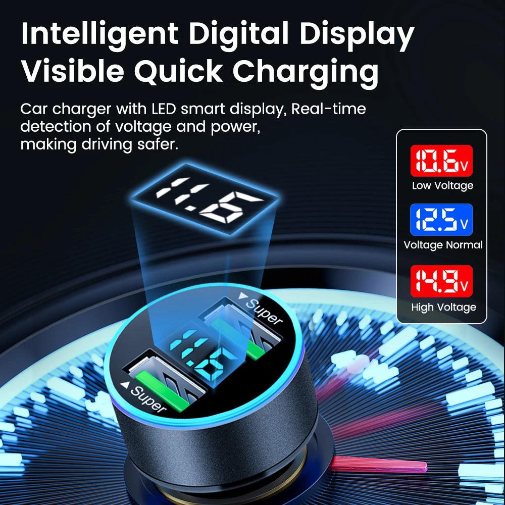 200W Car Charger Dual USB Ports Super Fast Charging