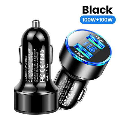 200W Car Charger Dual USB Ports Super Fast Charging