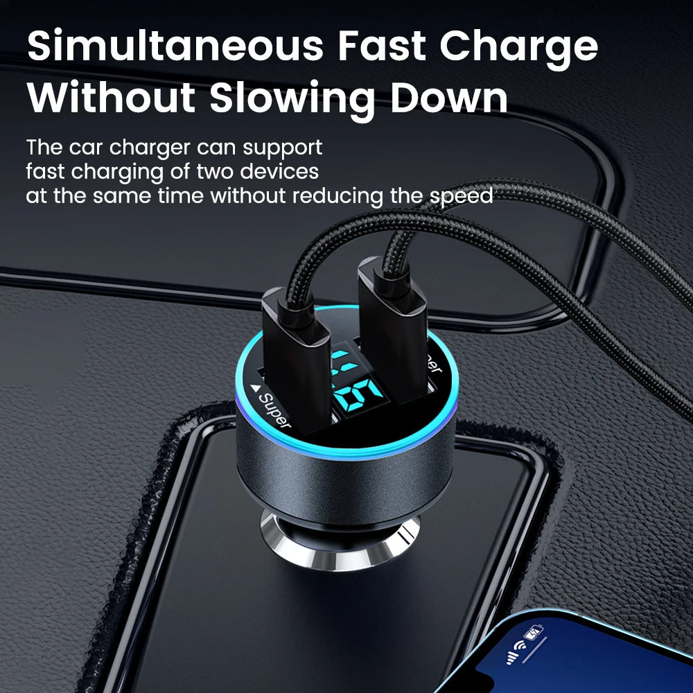 200W Car Charger Dual USB Ports Super Fast Charging